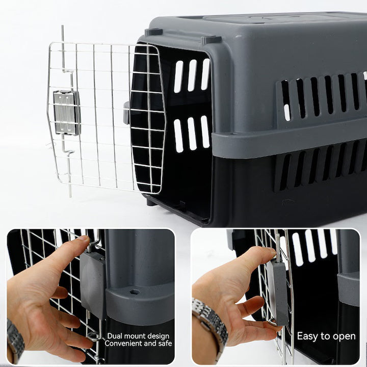 Cusca de transport pentru animale, PP rezistent, usa din otel inoxidabil, 48×32×29.5 cm, Roz