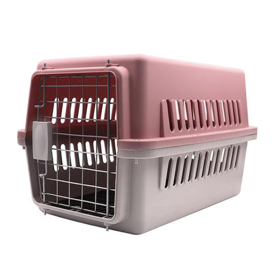 Cusca de transport pentru caini si pisici, PP rezistent, usa din otel inoxidabil, 48×32×29.5 cm, Roz