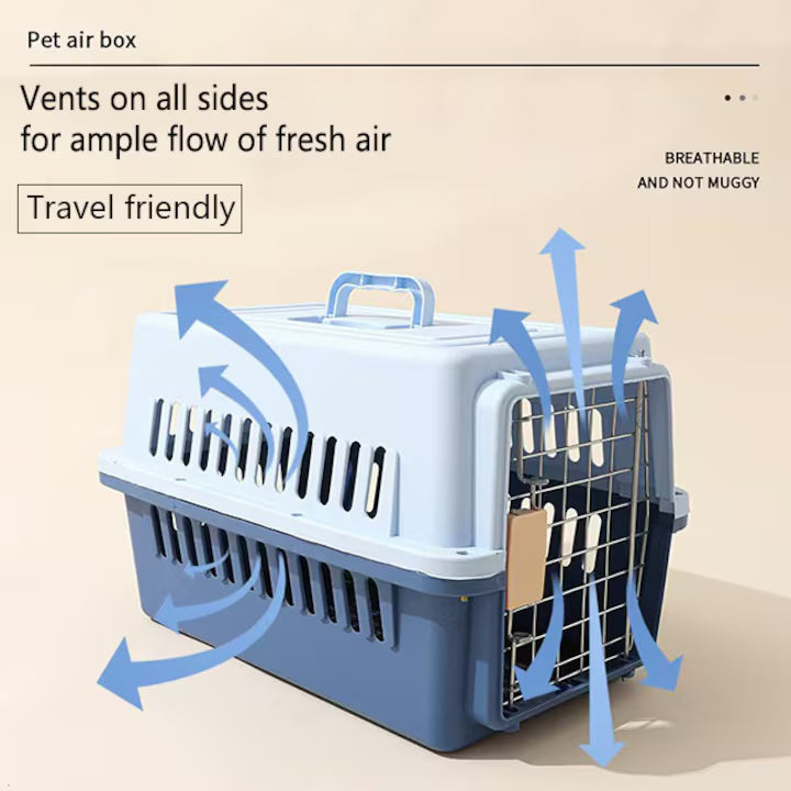 Cusca de transport pentru caini si pisici, PP rezistent, usa din otel inoxidabil, 48×32×29.5 cm, Roz