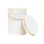 Cutie cilindrica alba cu model, inaltime 18 cm, diametru 13.5 cm