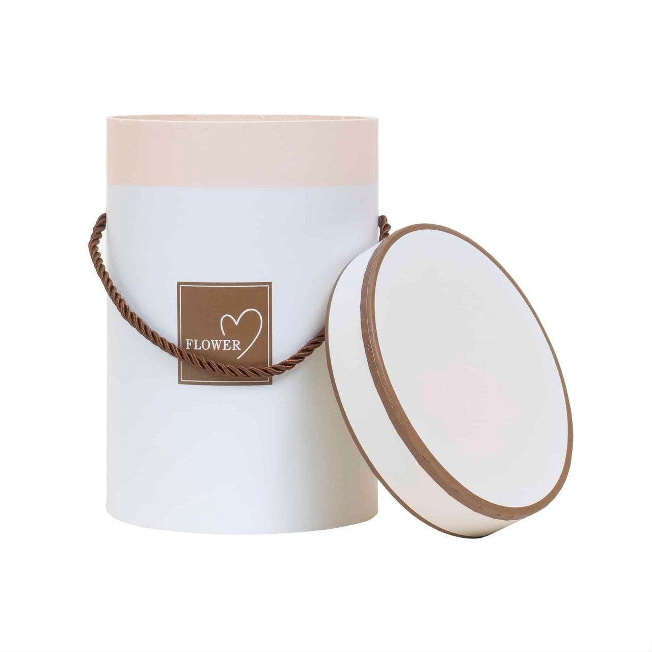 Cutie cilindrica crem cu model, inaltime 18 cm, diametru 13.5 cm