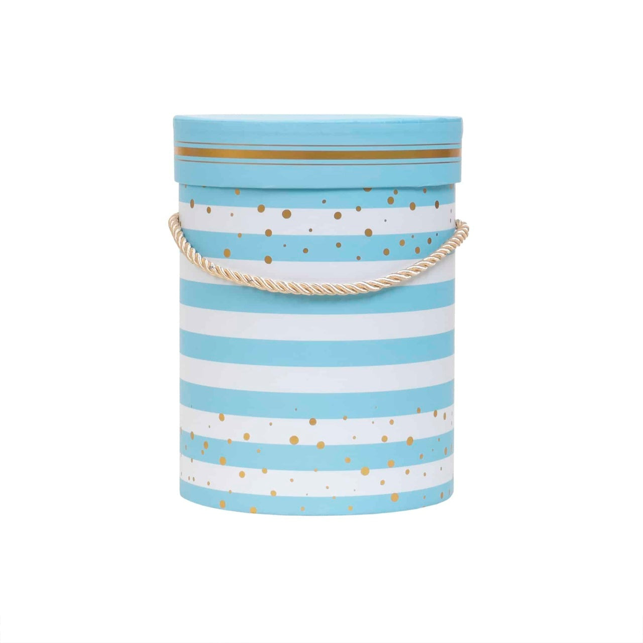 Cutie cilindrica decorativa bleu, 18 cm inaltime, diametru 13.5 cm