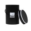 Cutie cilindrica neagra cu model, inaltime 18 cm, diametru 13.5 cm