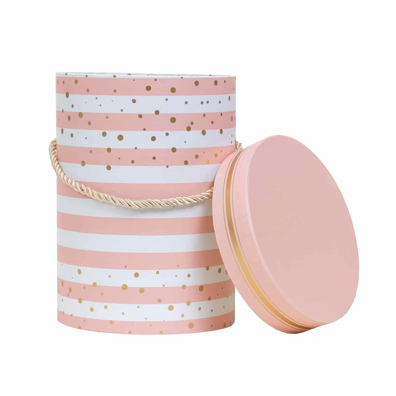 Cutie cilindrica roz cu model, 18 cm inaltime si 13.5 cm diametru