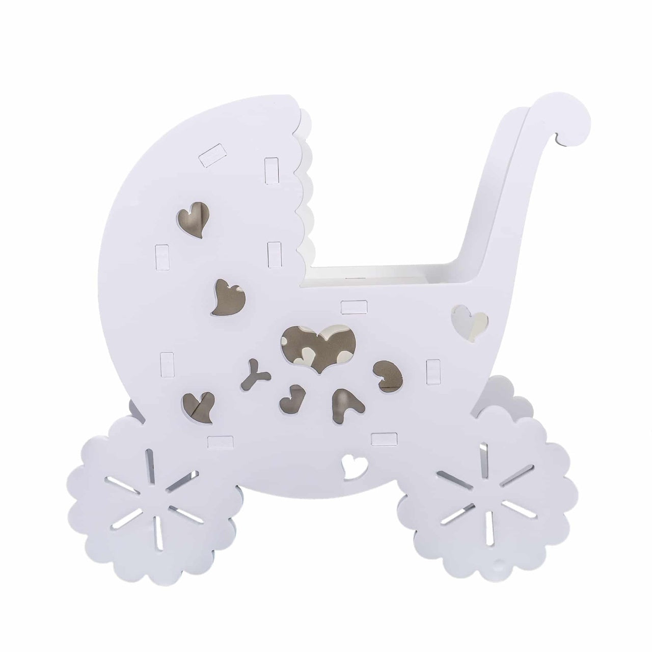 Cutie de dar pentru evenimente, forma carucior, 40x20 cm, lemn alb