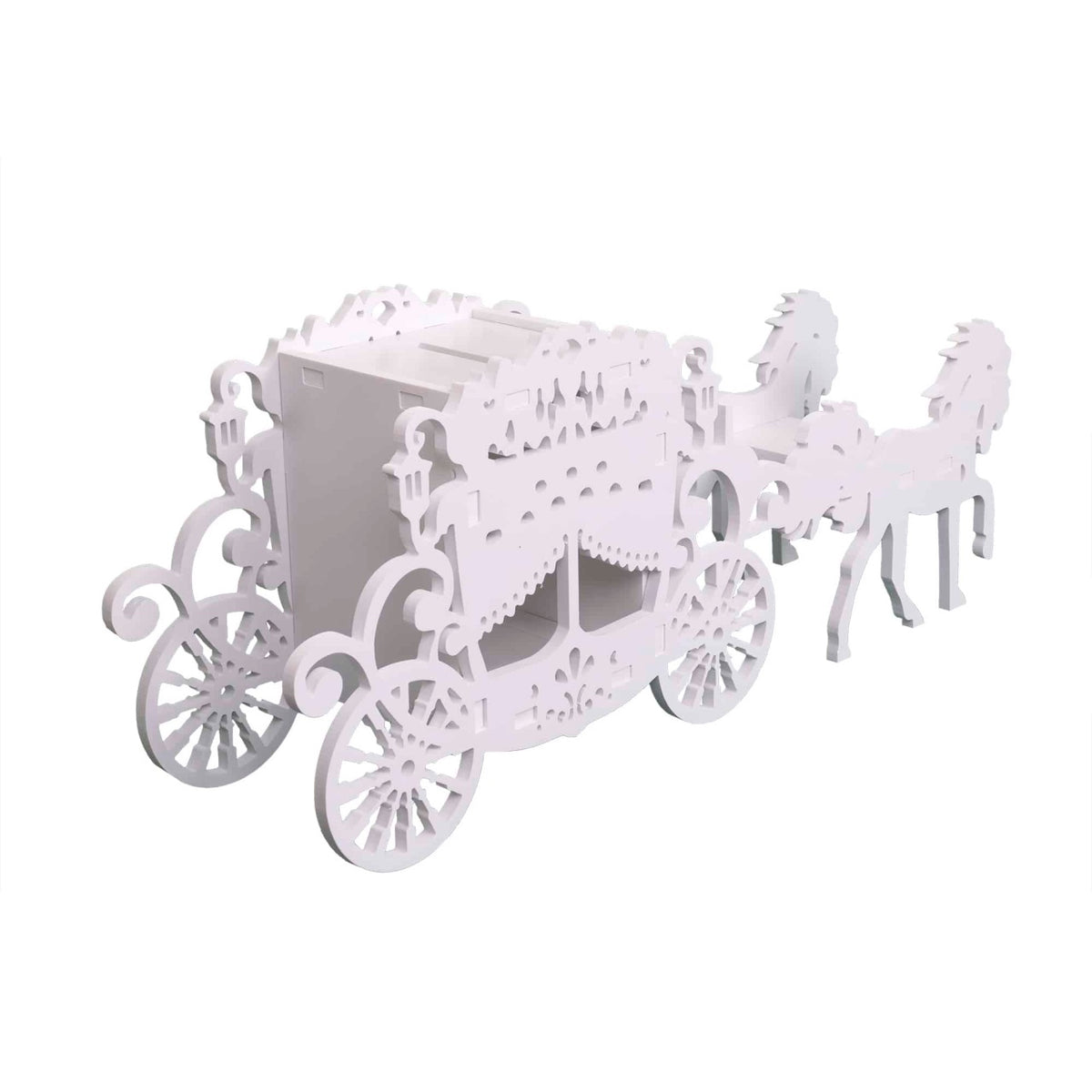 Cutie de dar pentru evenimente, forma trasura, lemn alb 68x17x25 cm