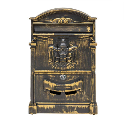 Cutie postala metalica pentru exterior, 410x260x90mm, auriu, design imperial rustic