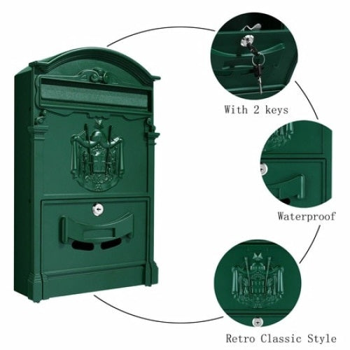 Cutie postala, metalica, pentru exterior, dimensiuni 410x260x90mm, cu deschidere frontala, verde