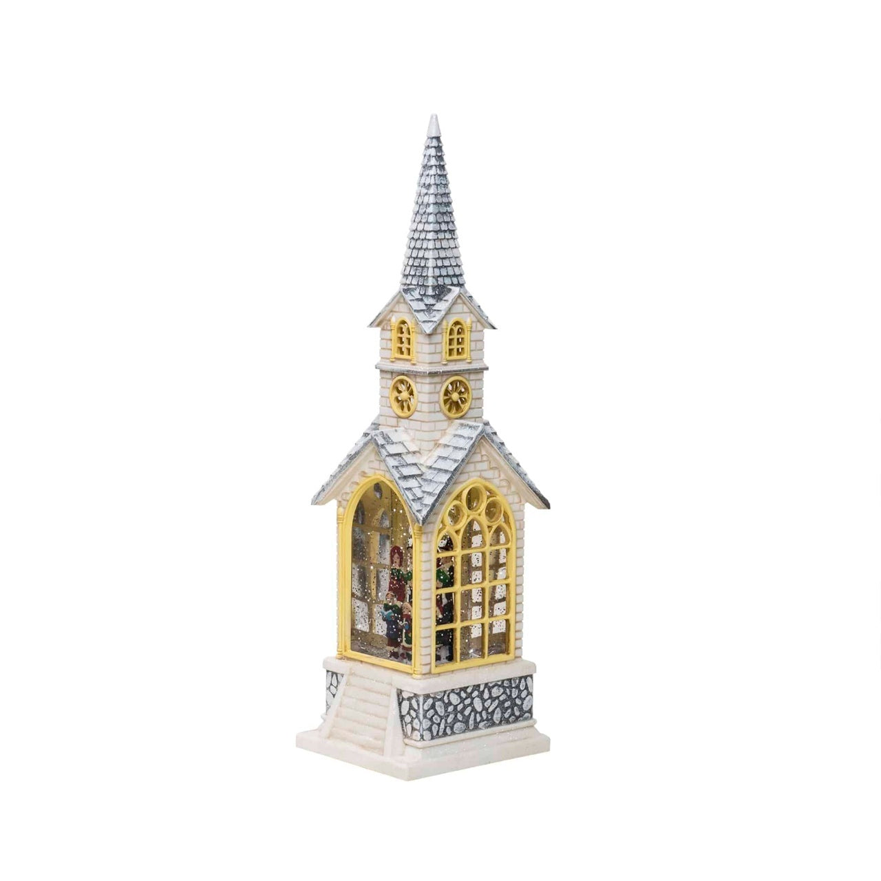 Decoratiune Craciun biserica luminoasa si muzicala, alimentare USB sau baterii