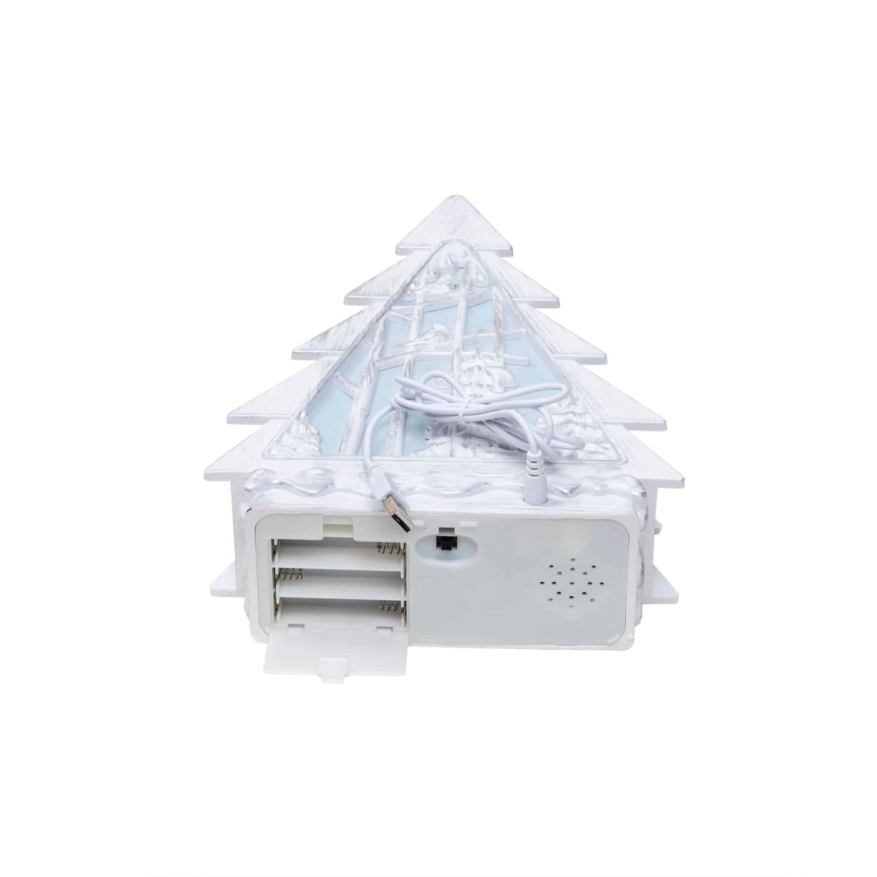 Decoratiune Craciun brad luminos si muzical cu 8 melodii, USB si baterii, 28 cm
