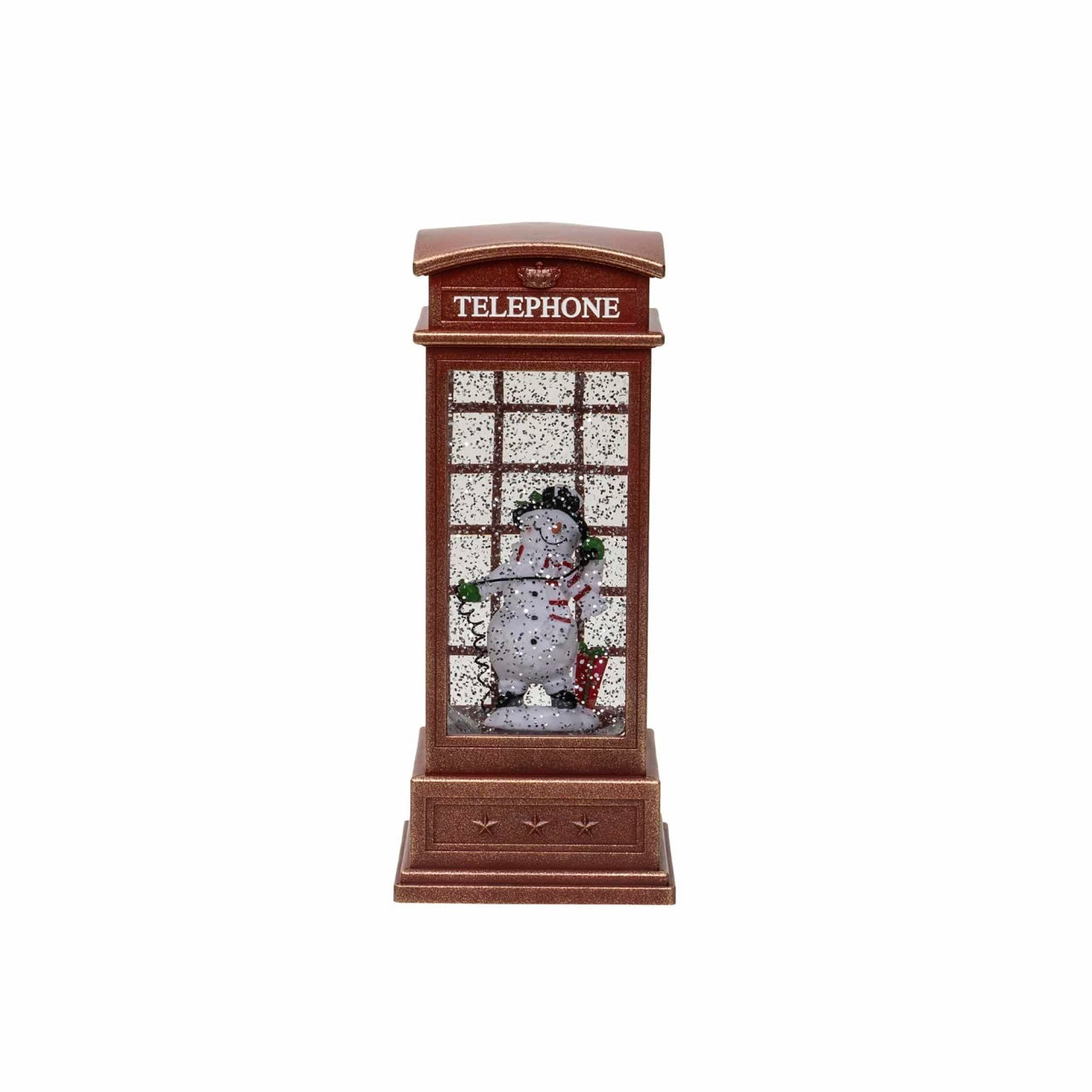 Decoratiune Craciun cabina telefonica luminoasa si muzicala, 25 cm, USB/baterii