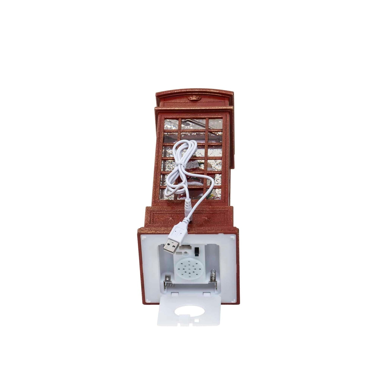 Decoratiune Craciun cabina telefonica luminoasa si muzicala, USB/baterii, 25cm