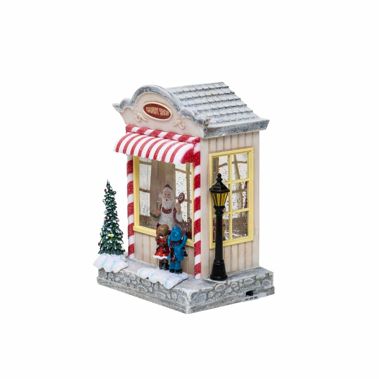 Decoratiune Craciun casuta cu dulciuri, muzicala, luminoasa, USB/baterii, 22cm