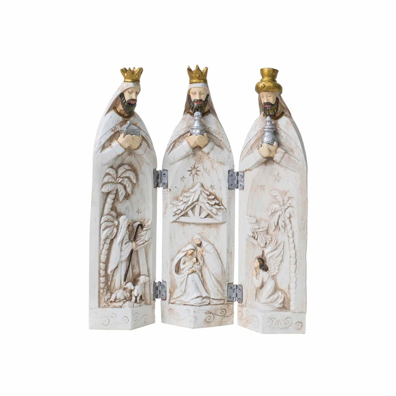 Decoratiune Craciun din ceramica, 3 magi, inaltime 26 cm, culoare crem