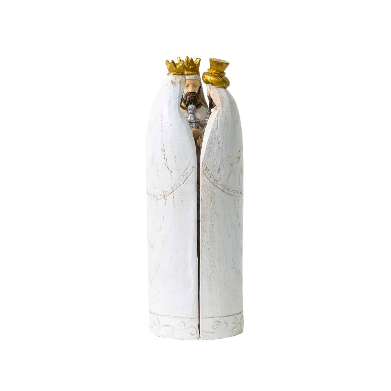 Decoratiune Craciun din ceramica, 3 magi, inaltime 26 cm, culoare crem