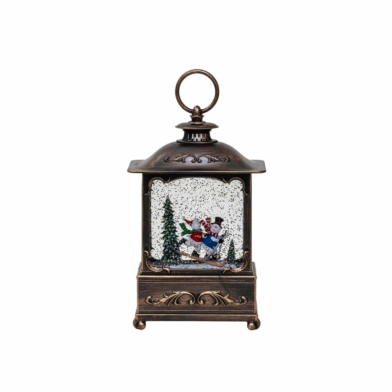 Decoratiune Craciun felinar dreptunghiular mic, luminos, muzical, USB/baterii