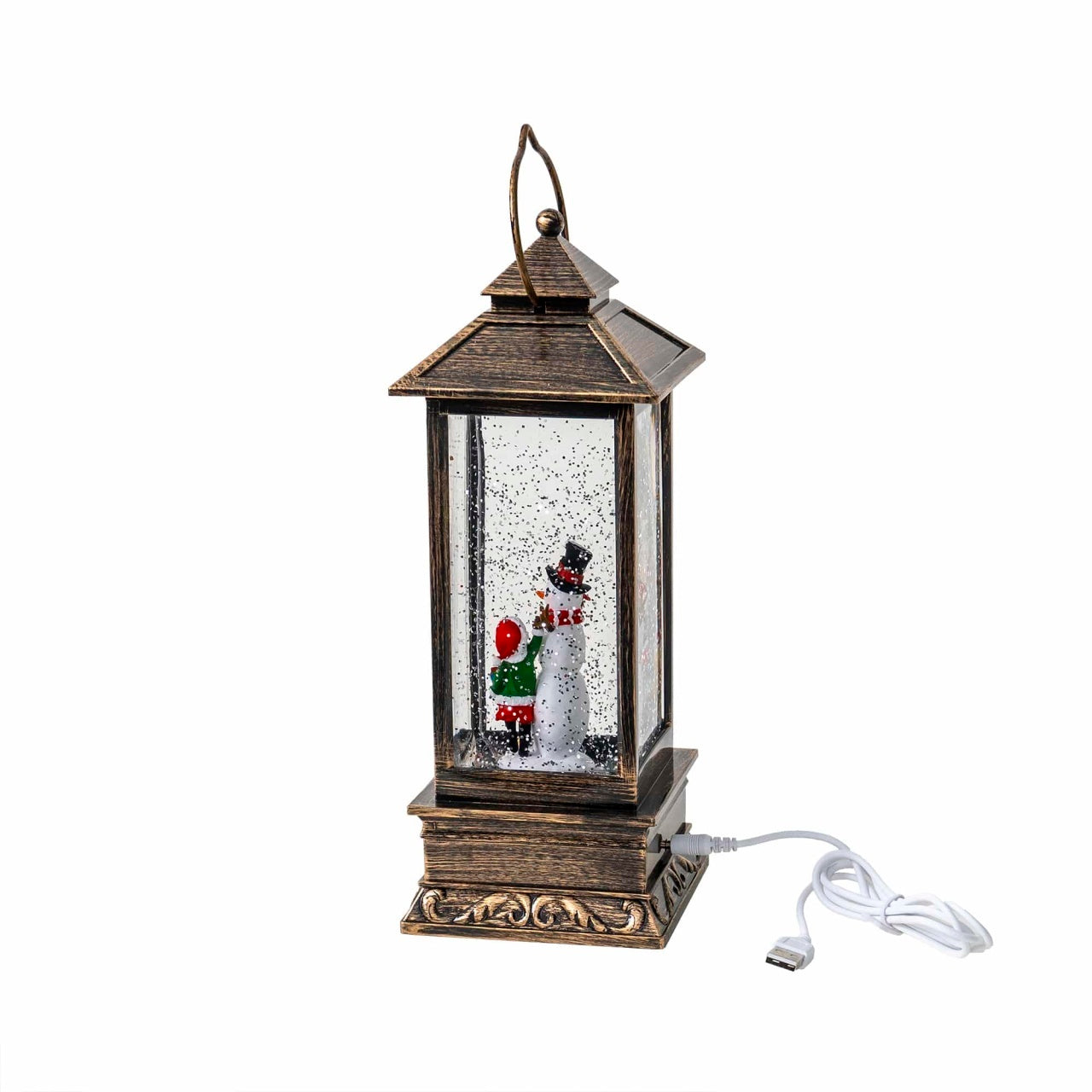 Decoratiune Craciun felinar luminos si muzical cu 8 melodii, alimentare USB si baterii