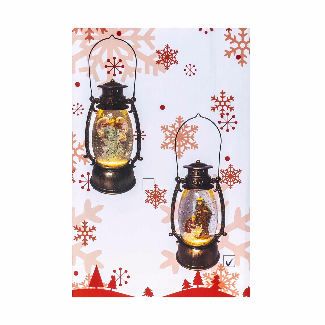 Decoratiune Craciun felinar luminos si muzical cu 8 melodii, alimentare USB si baterii