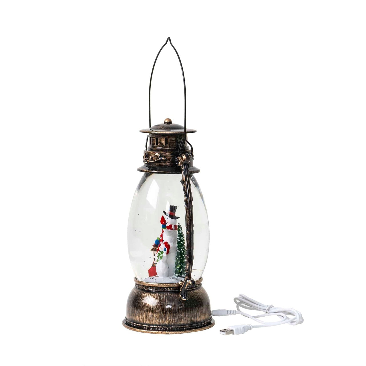 Decoratiune Craciun felinar luminos si muzical cu 8 melodii, USB si baterii
