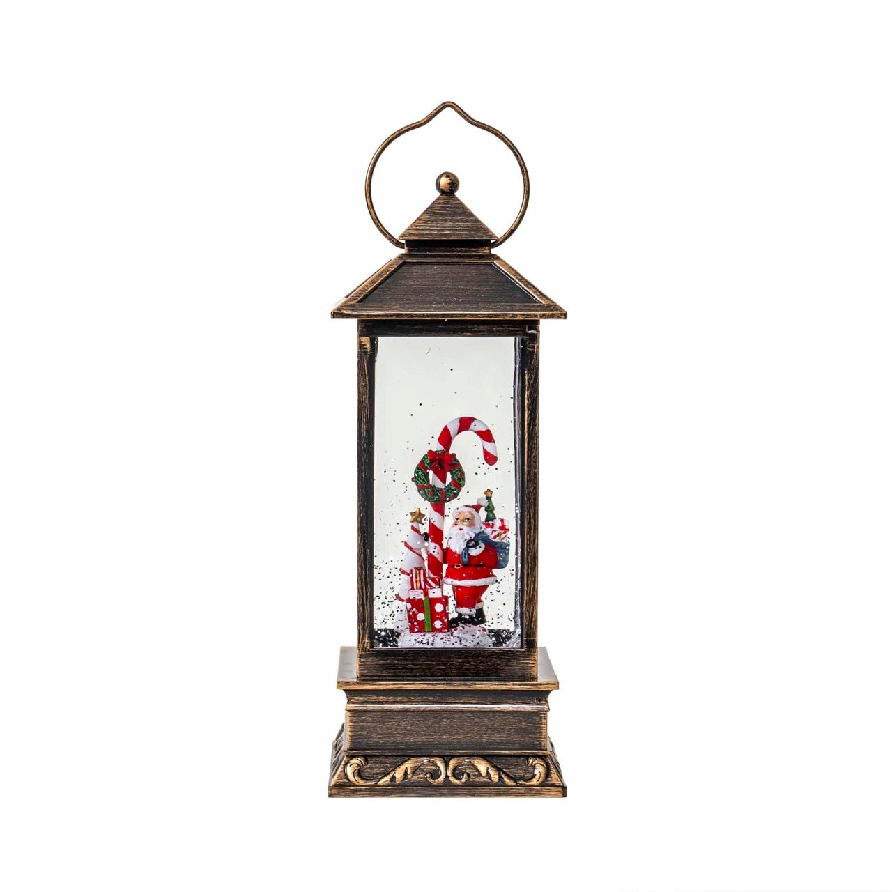 Decoratiune Craciun felinar muzical cu 8 melodii si lumina LED USB/baterii
