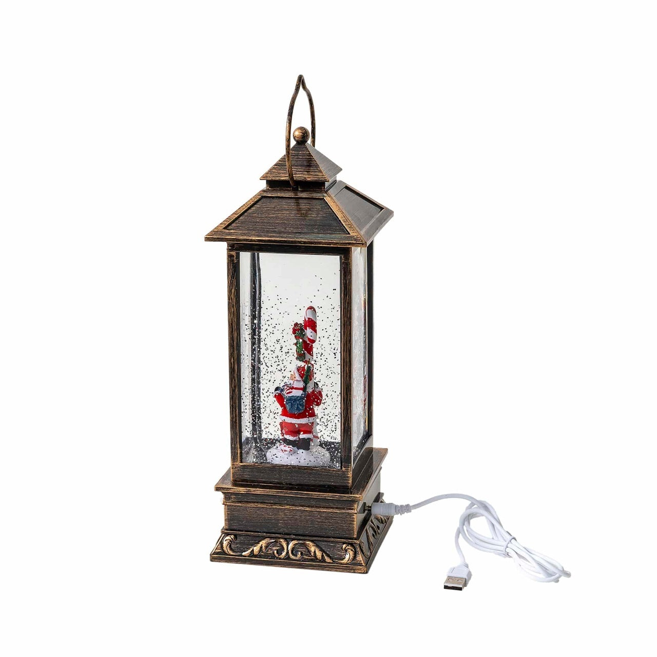 Decoratiune Craciun felinar muzical cu 8 melodii si lumina LED USB/baterii