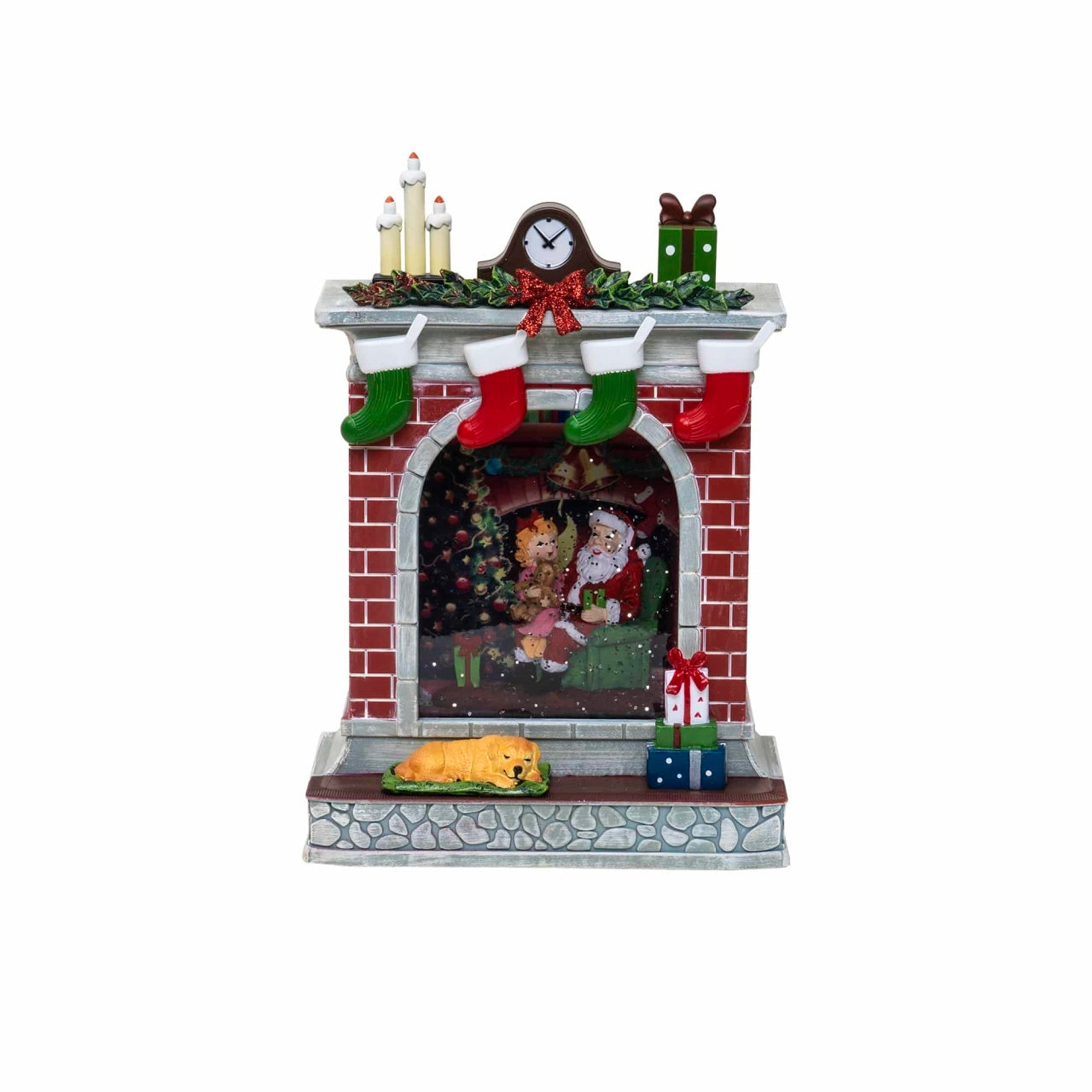 Decoratiune Craciun semineu luminos si muzical, 8 melodii, alimentare USB/baterii
