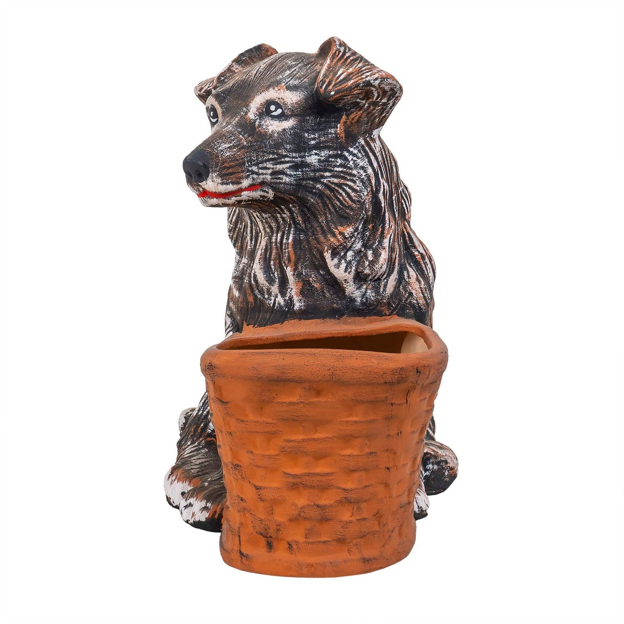 Decoratiune gradina din ceramica, catel cu suport pentru flori, 35x40 cm