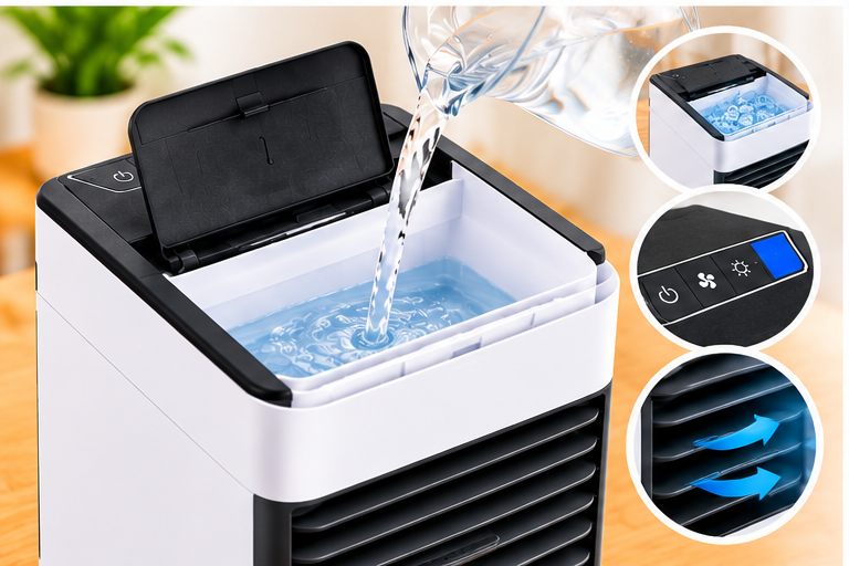 Aparat De Aer Conditionat FOXMAG24, Cu Functie De Racire, Umidificare Si Purificare A Aerului, Gri/Alb