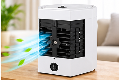 Mini aparat de aer conditionat portabil FOXMAG24, Functie de Racire, Umidificare si Purificare a Aerului, Alb