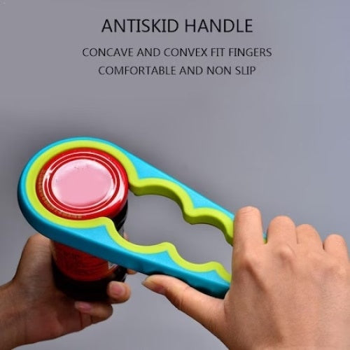 Desfacator capace borcane si sticle, din plastic, cu 4 dimensiuni, cu sistem anti-alunecare, lungime 22.5 cm, albastru/galben