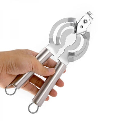 Desfacator capace borcane/sticle/conserve, multifunctional, sparge nuci/alune, din inox, dimensiuni 25 x 6 cm, argintiu