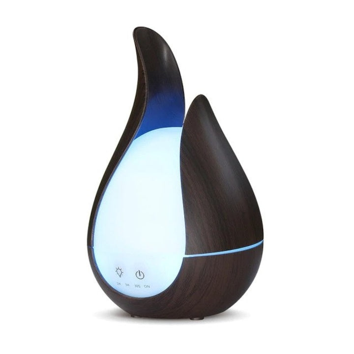 Difuzor aroma cu ultrasunete, lumini LED 7 culori, autonomie 6h, telecomanda, programabil, capacitate 200 ml, lemn inchis