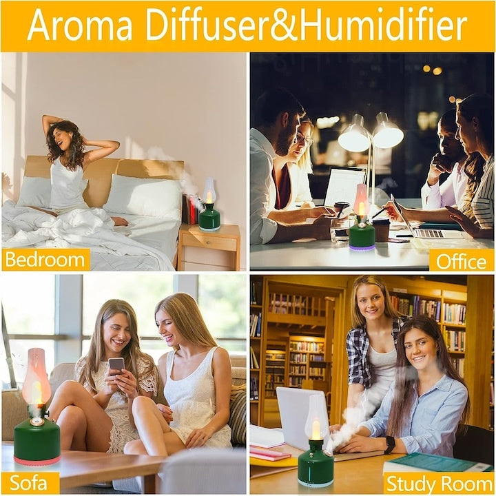Difuzor de uleiuri esentiale, tip lampa, dimensiuni 225x95 mm, incarcare USB, 3 tipuri de pulverizare, verde