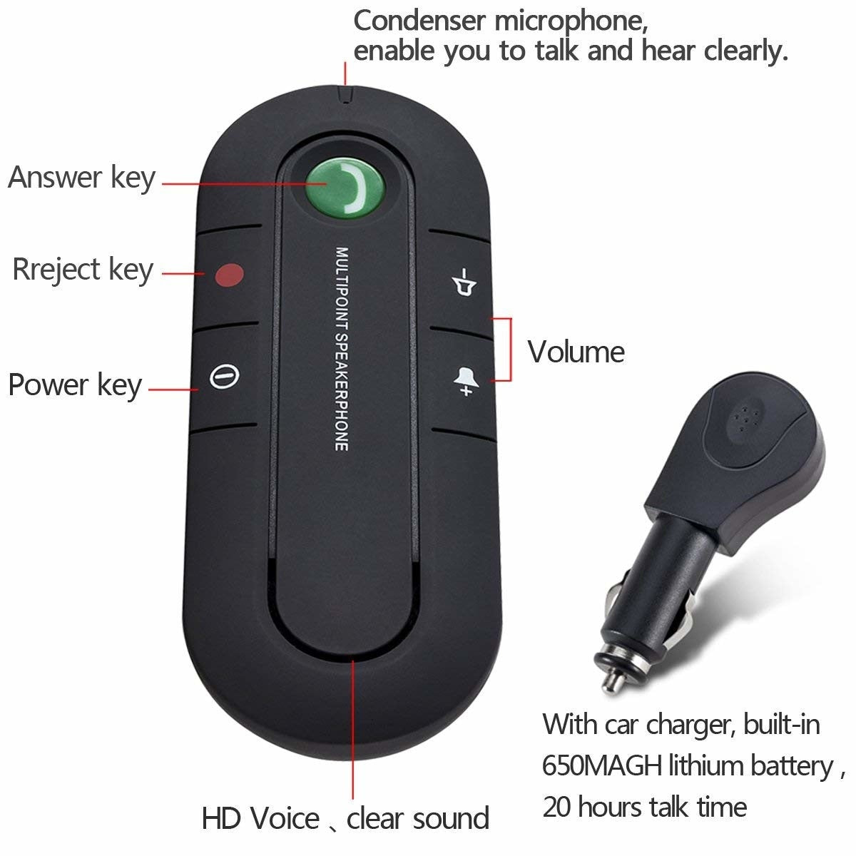 Difuzor portabil Bluetooth, Pyramid Wireless Audio Receiver, MP3, Hands Free Car Kit Bluetooth, Parasolar auto, Multipoint Difuzor