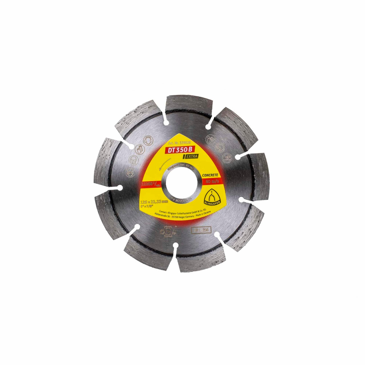 Disc diamantat de debitare 125x22.23mm, 9 segmenti, pentru beton si materiale de constructii