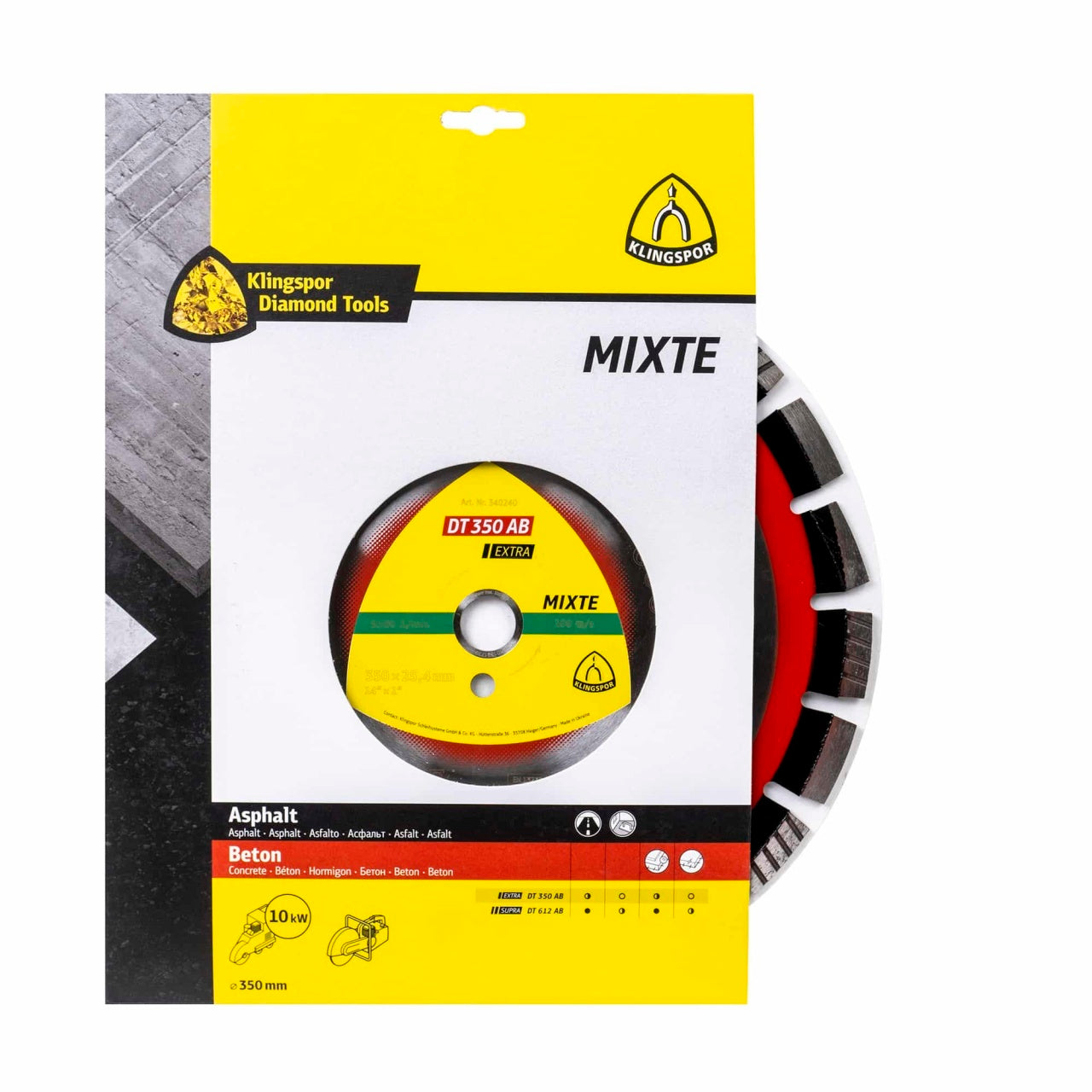 Disc diamantat de debitare 350 x 25.4 mm pentru asfalt si beton, segmente turbo si protectie oblica