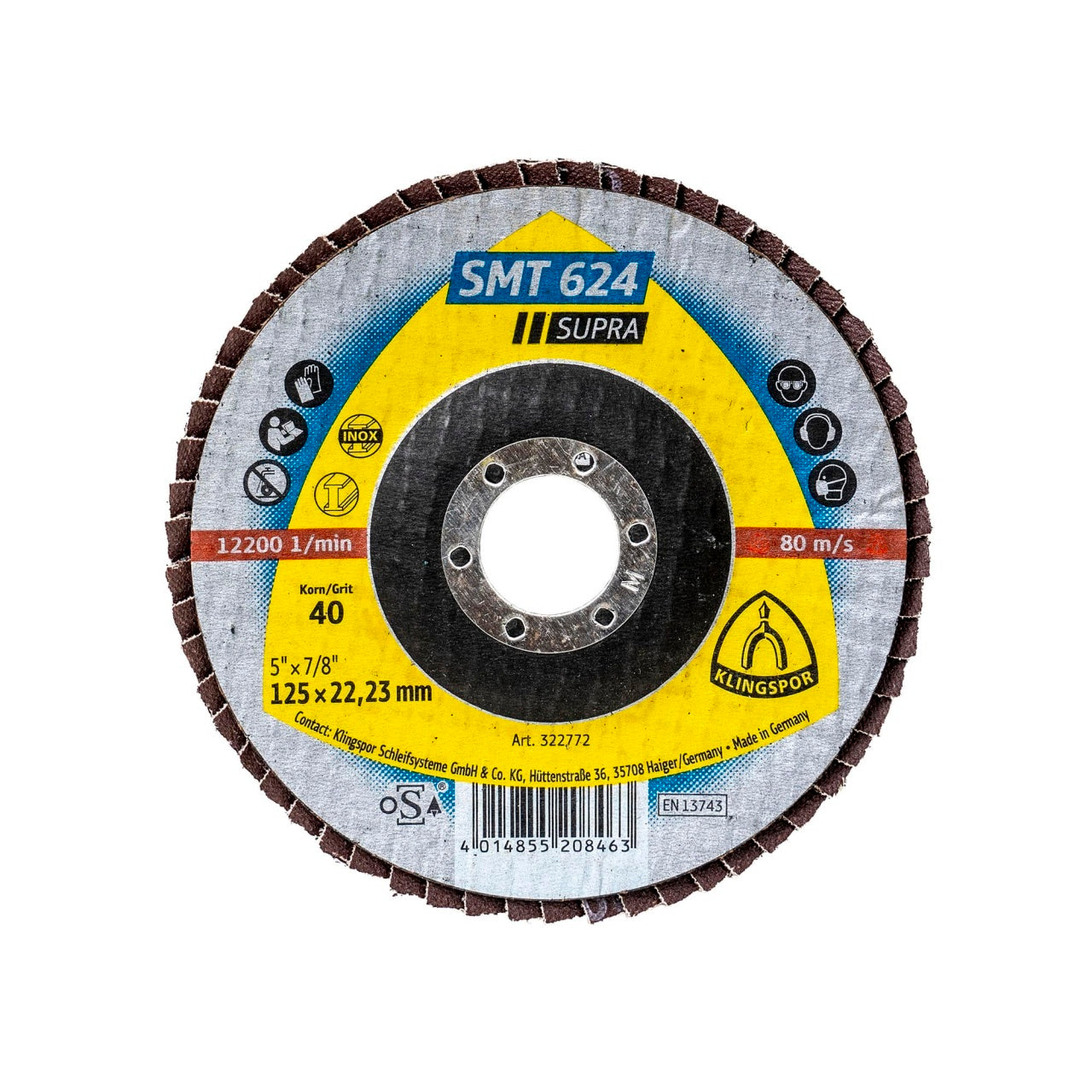 Disc lamelar frontal P40 125x22.23 mm pentru polizor unghiular, taiere uscata