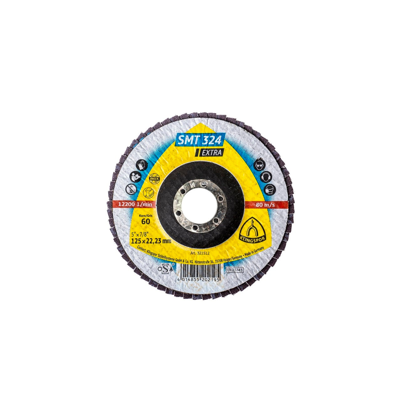 Disc lamelar frontal P60 125x22.23 mm pentru slefuire otel si inox