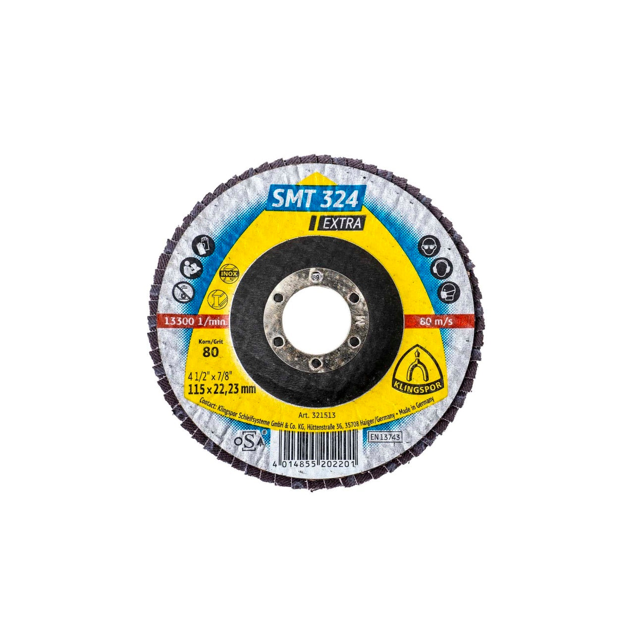 Disc lamelar frontal SMT 324, granulație P80, 115x22.23 mm pentru slefuire
