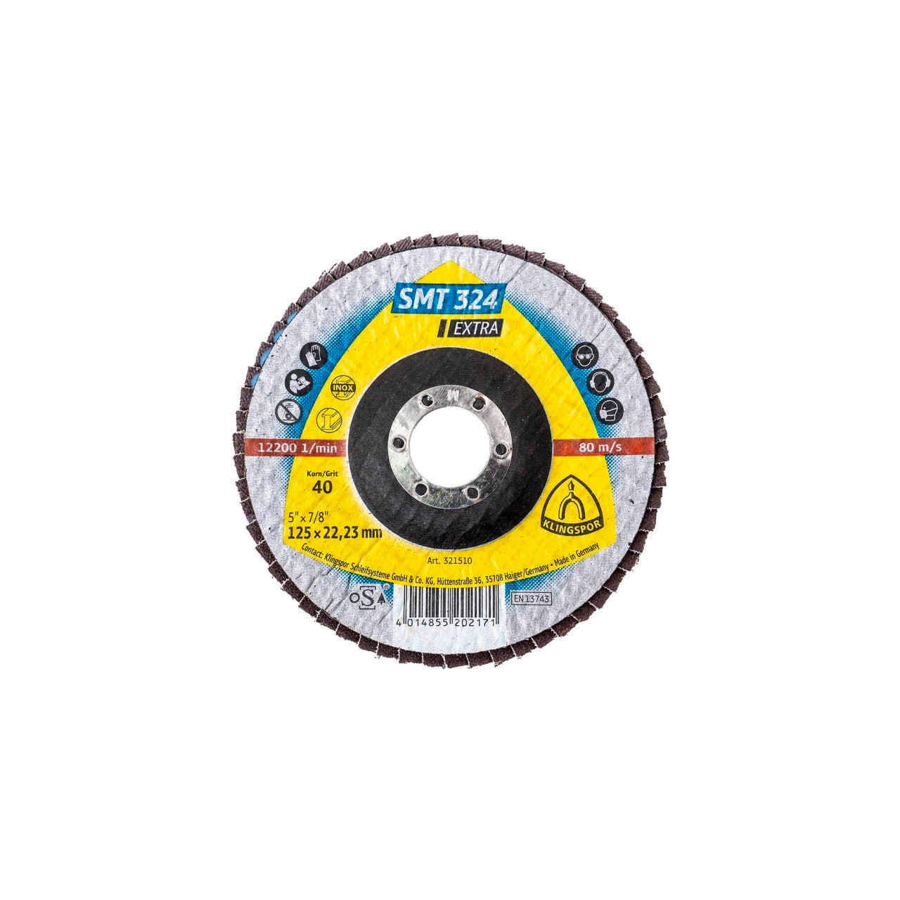 Disc lamelar frontal SMT 324 P40 125x22.23 mm pentru slefuire otel si inox