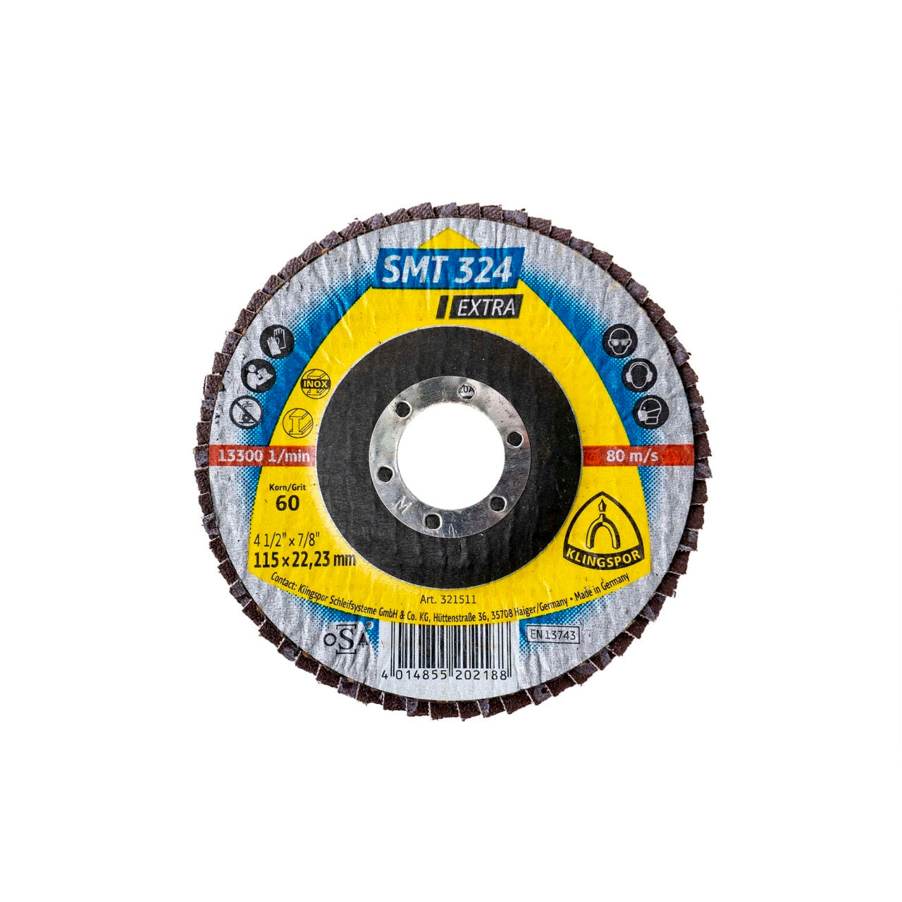 Disc lamelar frontal SMT 324 P60 115x22.23 pentru otel si inox