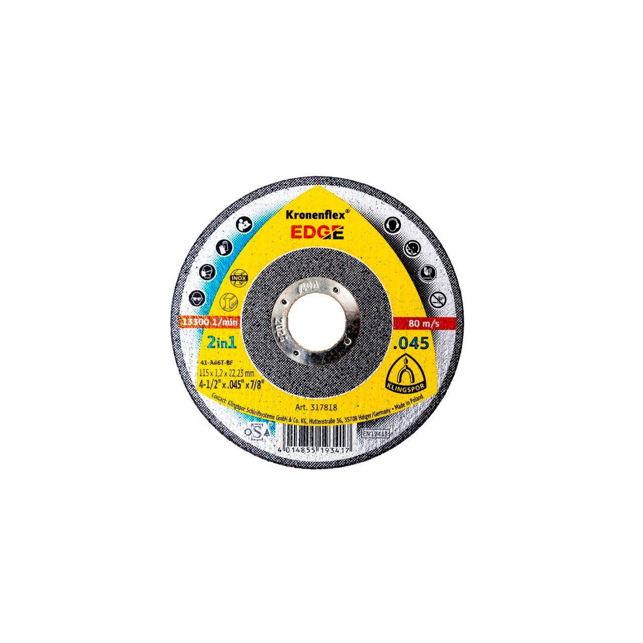 Disc polizare 115x1.2x22.23mm pentru inox si otel, turatie maxima 13300 rpm