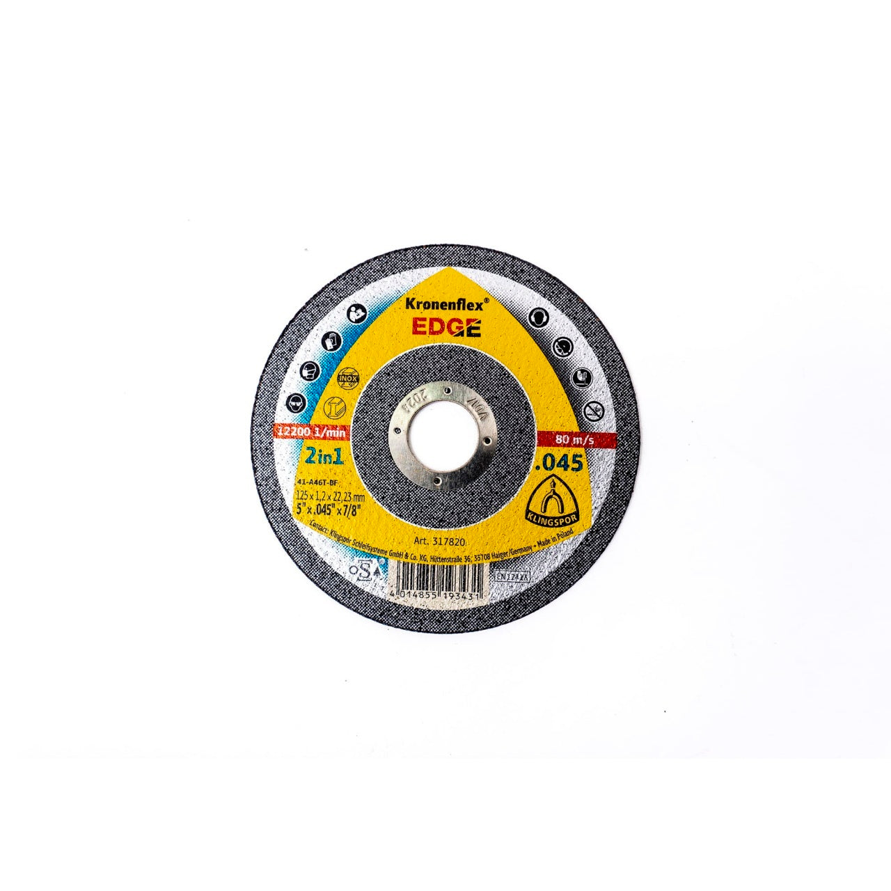 Disc polizare 125x1.2x22.23 mm, viteza max 12200 rpm pentru finisare