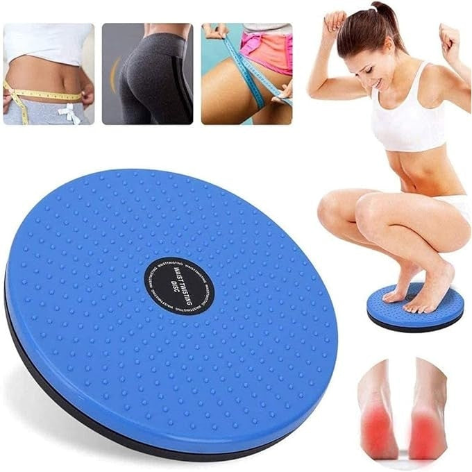 Disc rotativ pentru tonifierea abdomenului, din polipropilena, dimensiuni 25*25*3 cm, imprimare 3D pentru masaj, albastru/negru