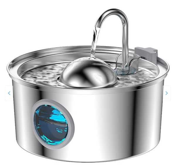Dispenser de apa tip fantana pentru animale, din inox, 3.2 L