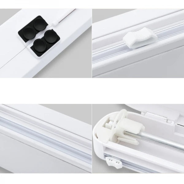 Dispenser pentru folia alimentara cu lama de taiere, dimensiuni 37 x 6.2 x 5.2 cm, buton de taiere in doua directii, ventuze de prindere, alb