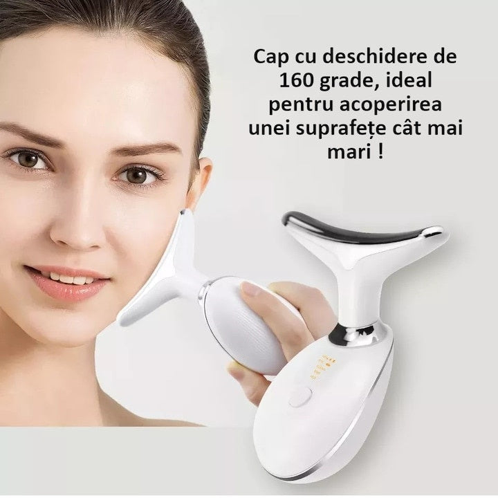 Dispozitiv facial profesional, pentru hidratarea, eliminarea ridurilor, ingrijirea tenului, gatului, stimulare EMS, incalzire, vibromasaj, efect anti-imbatranire, alb