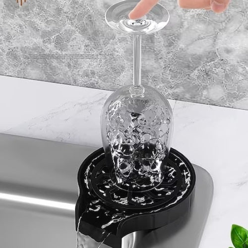 Dispozitiv pentru clatire pahare, cu fixare usoara pe chiuveta, din ABS, negru