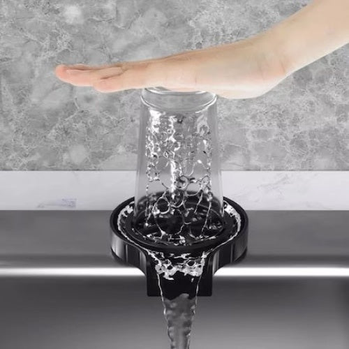 Dispozitiv pentru clatire pahare, cu fixare usoara pe chiuveta, din ABS, negru