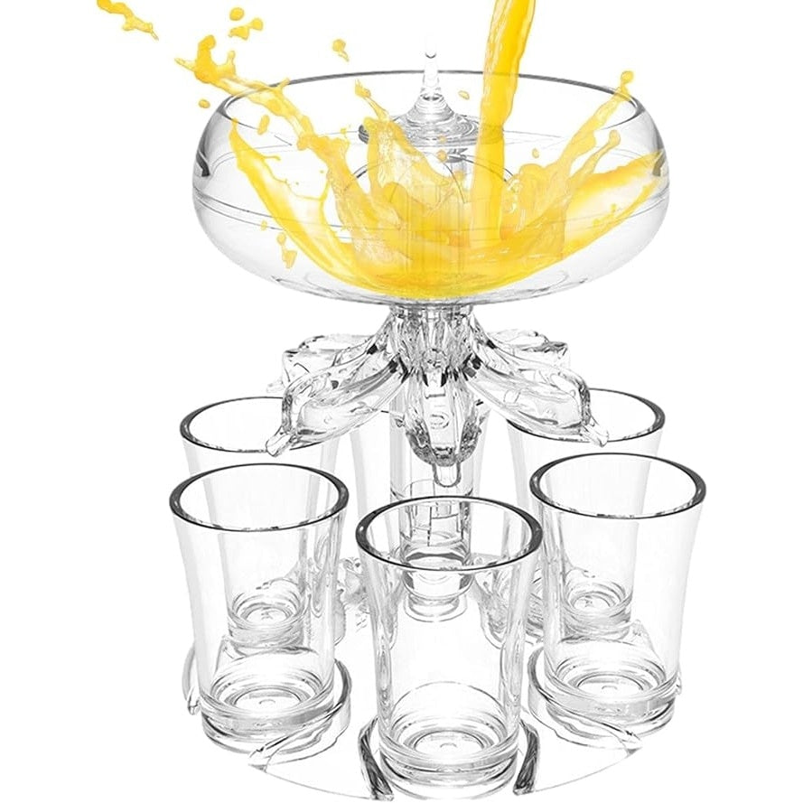 Dozator de sticla, cu 6 pahare de shot, pentru bar, din plastic, dimensiuni 12 * 13, 9 * 16, 1 cm, transparent